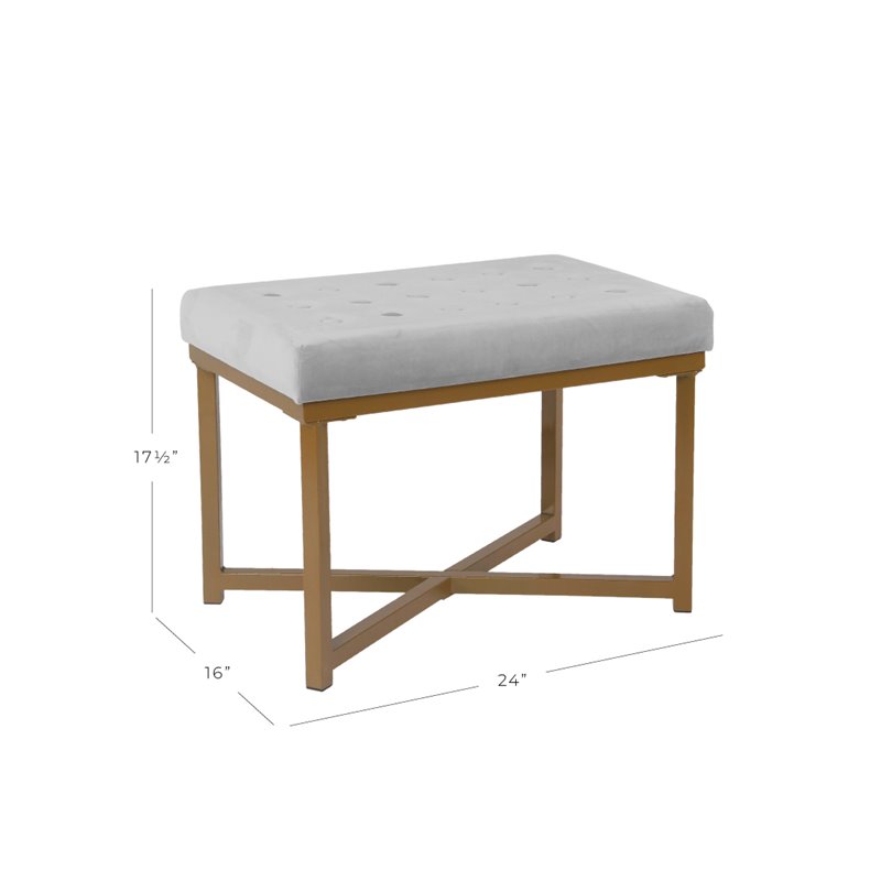 HomePop Modern Wood and Velvet Tufted Ottoman in Silver Finish