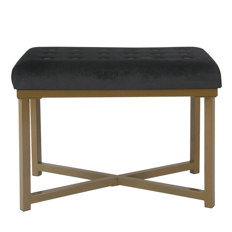 HomePop Modern Wood and Velvet Tufted Ottoman in Black Finish