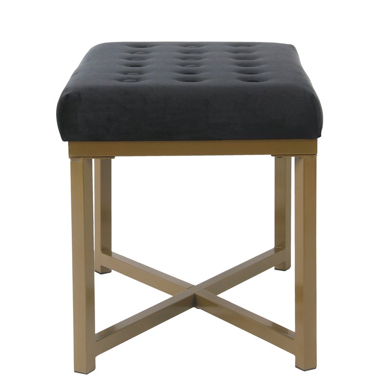 HomePop Modern Wood and Velvet Tufted Ottoman in Black Finish