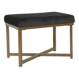 HomePop Modern Wood and Velvet Tufted Ottoman in Black Finish