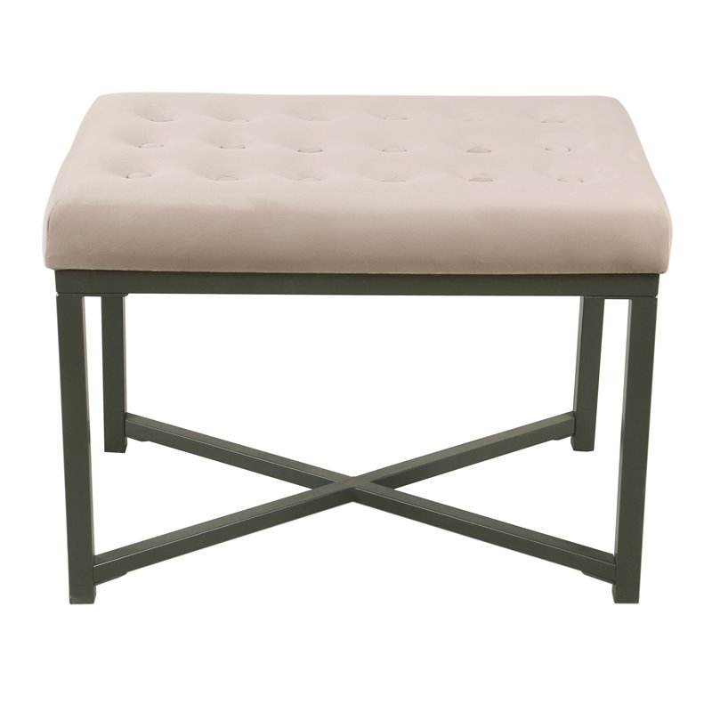 HomePop Modern Wood and Velvet Tufted Ottoman in Pink Finish