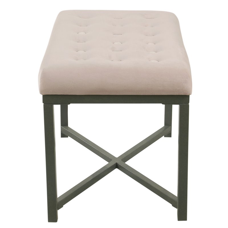 HomePop Modern Wood and Velvet Tufted Ottoman in Pink Finish