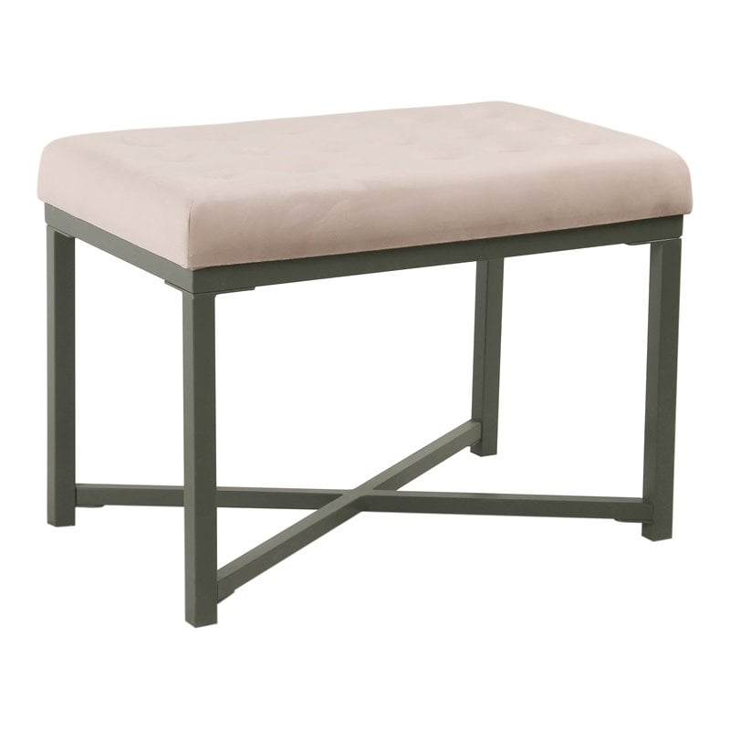 HomePop Modern Wood and Velvet Tufted Ottoman in Pink Finish