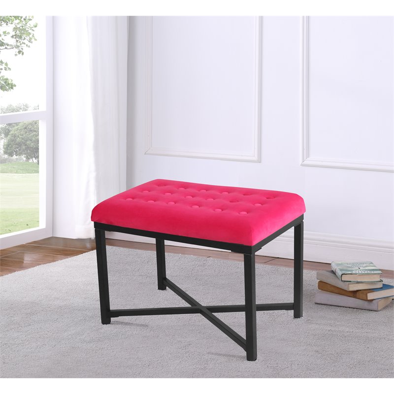 HomePop Modern Wood and Velvet Tufted Ottoman in Deep Pink Finish