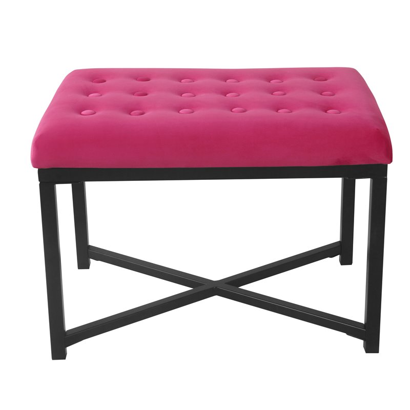 HomePop Modern Wood and Velvet Tufted Ottoman in Deep Pink Finish