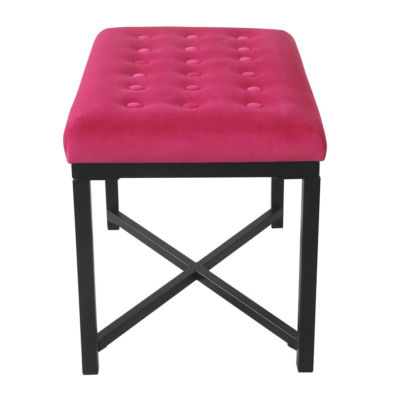 HomePop Modern Wood and Velvet Tufted Ottoman in Deep Pink Finish