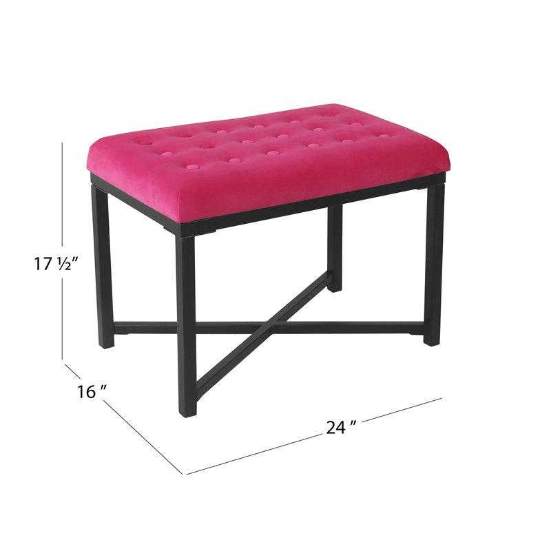 HomePop Modern Wood and Velvet Tufted Ottoman in Deep Pink Finish
