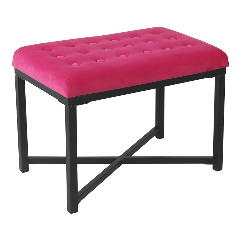 HomePop Modern Wood and Velvet Tufted Ottoman in Deep Pink Finish