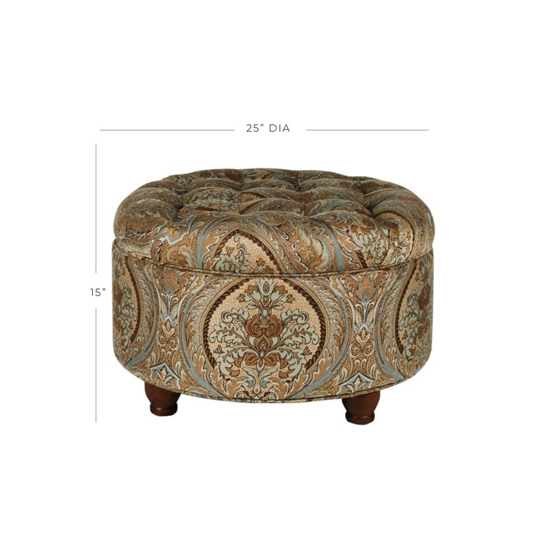 HomePop Round Traditional Fabric Paisley Pattern Large Storage Ottoman in Brown