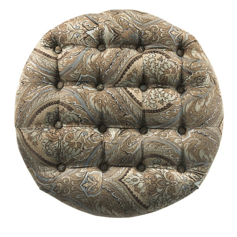 HomePop Round Traditional Fabric Paisley Pattern Large Storage Ottoman in Brown