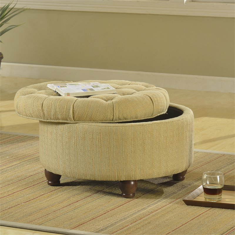 HomePop Traditional Fabric Tweed Tufted Storage Ottoman in Cream