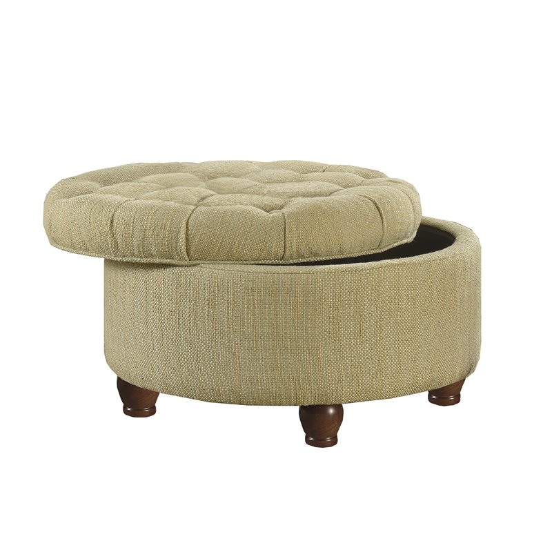 HomePop Traditional Fabric Tweed Tufted Storage Ottoman in Cream
