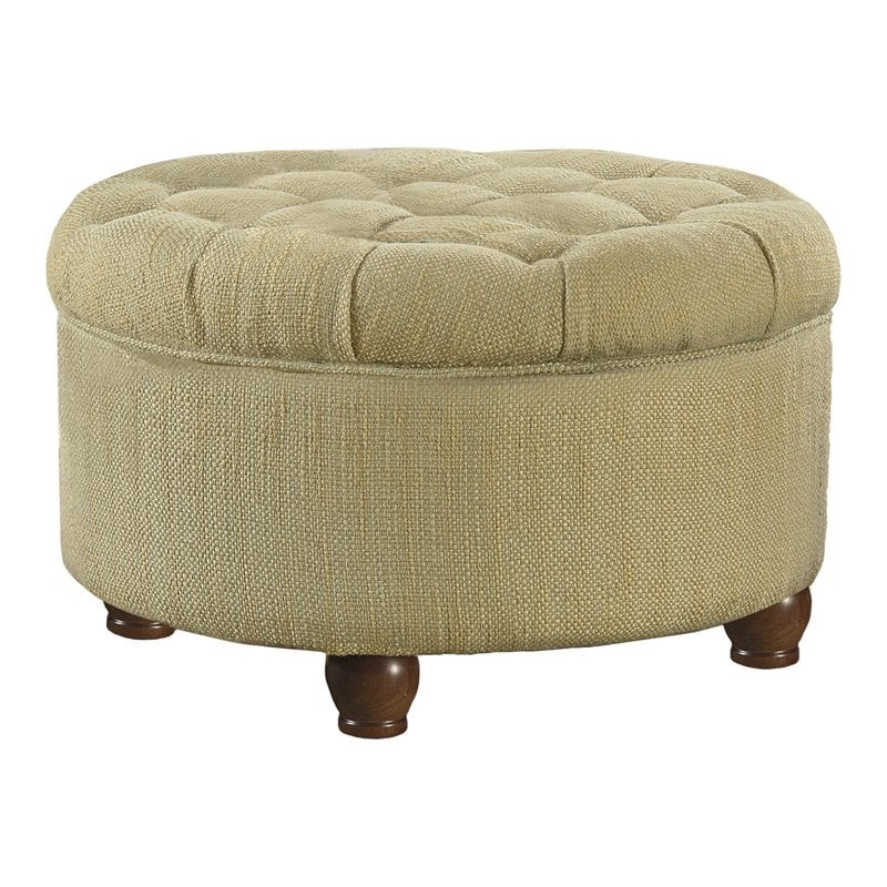 HomePop Traditional Fabric Tweed Tufted Storage Ottoman in Cream