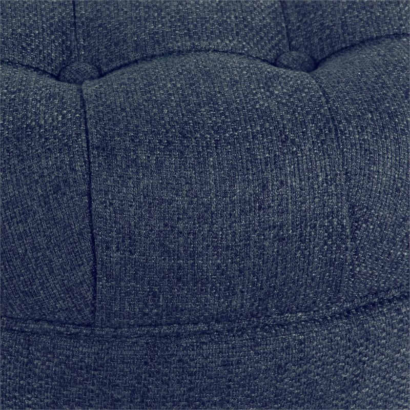 HomePop Round Traditional Wood and Fabric Large Storage Ottoman in Navy Blue