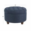 HomePop Round Traditional Wood and Fabric Large Storage Ottoman in Navy Blue