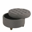 HomePop Round Traditional Wood and Fabric Large Storage Ottoman in Gray