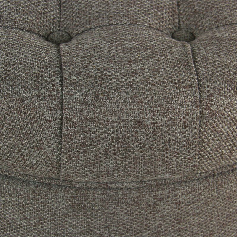 HomePop Round Traditional Wood and Fabric Large Storage Ottoman in Gray