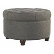 HomePop Round Traditional Wood and Fabric Large Storage Ottoman in Gray