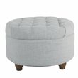 HomePop Round Traditional Wood and Fabric Large Storage Ottoman in Blue