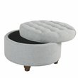 HomePop Round Traditional Wood and Fabric Large Storage Ottoman in Blue