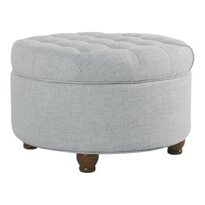 homepop round traditional wood and fabric large storage ottoman in blue