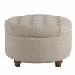 HomePop Round Traditional Wood and Fabric Large Storage Ottoman in Brown