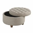 HomePop Round Traditional Wood and Fabric Large Storage Ottoman in Brown
