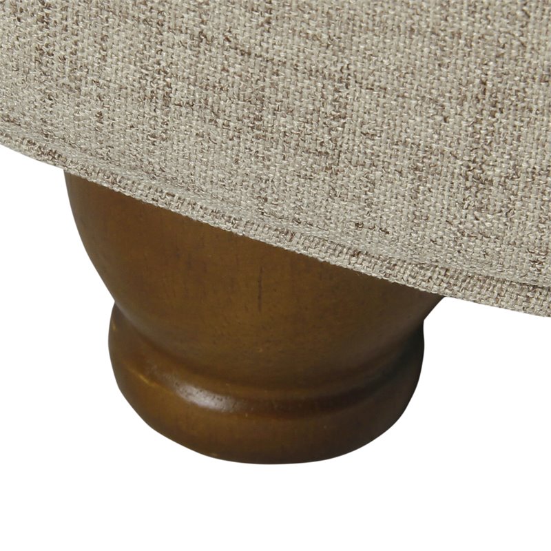 HomePop Round Traditional Wood and Fabric Large Storage Ottoman in Brown
