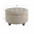 HomePop Round Traditional Wood and Fabric Large Storage Ottoman in Brown