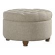 HomePop Round Traditional Wood and Fabric Large Storage Ottoman in Brown