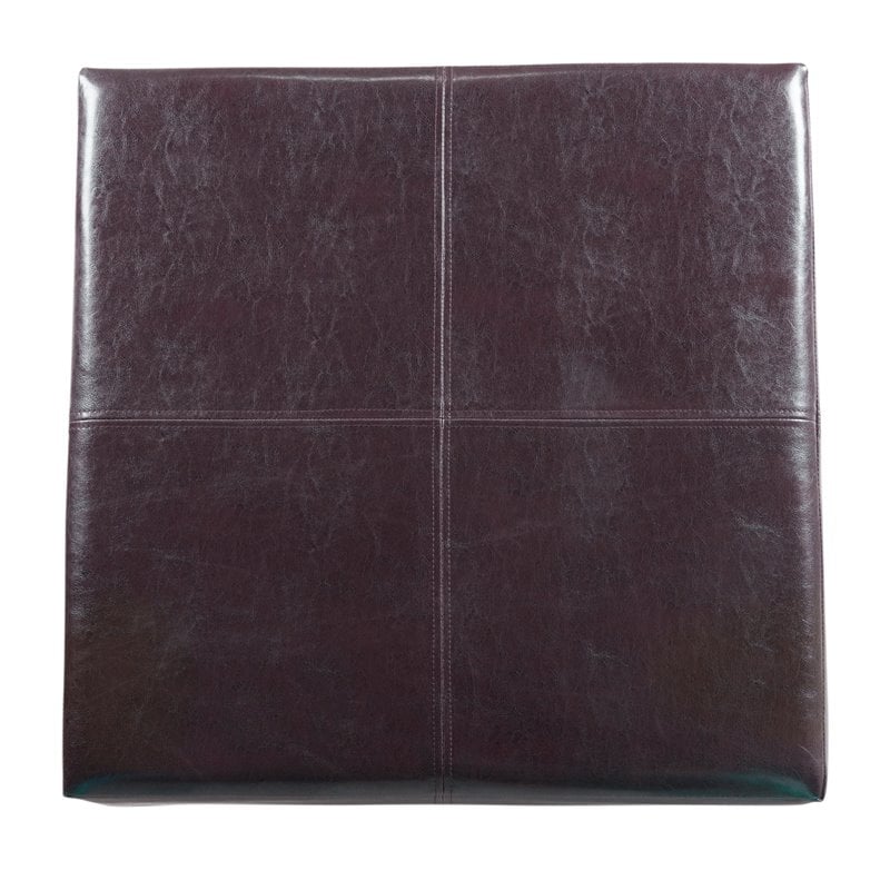 HomePop Transitional Faux Leather Storage Ottoman in Brown Finish