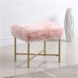 HomePop Square Modern Wood and Faux Fur Ottoman in Pink and Gold
