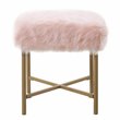 HomePop Square Modern Wood and Faux Fur Ottoman in Pink and Gold