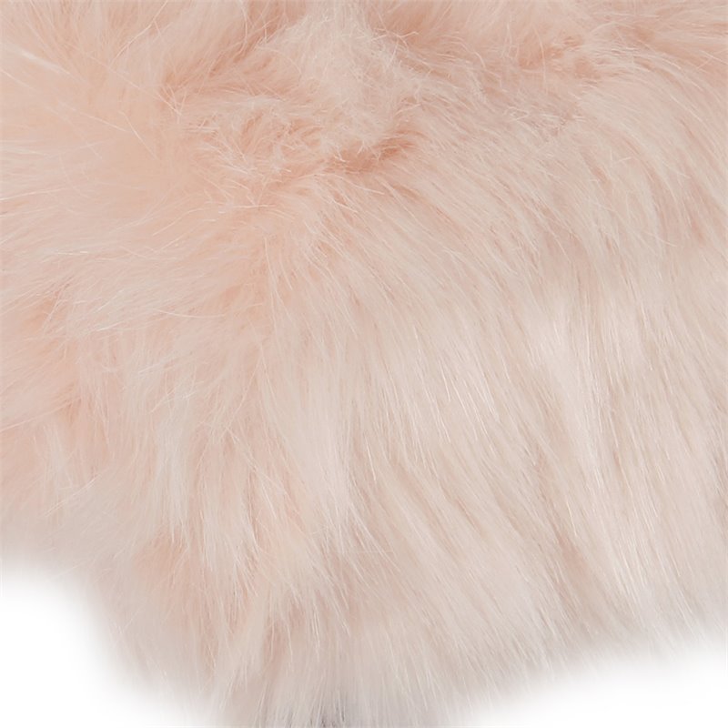 HomePop Square Modern Wood and Faux Fur Ottoman in Pink and Gold