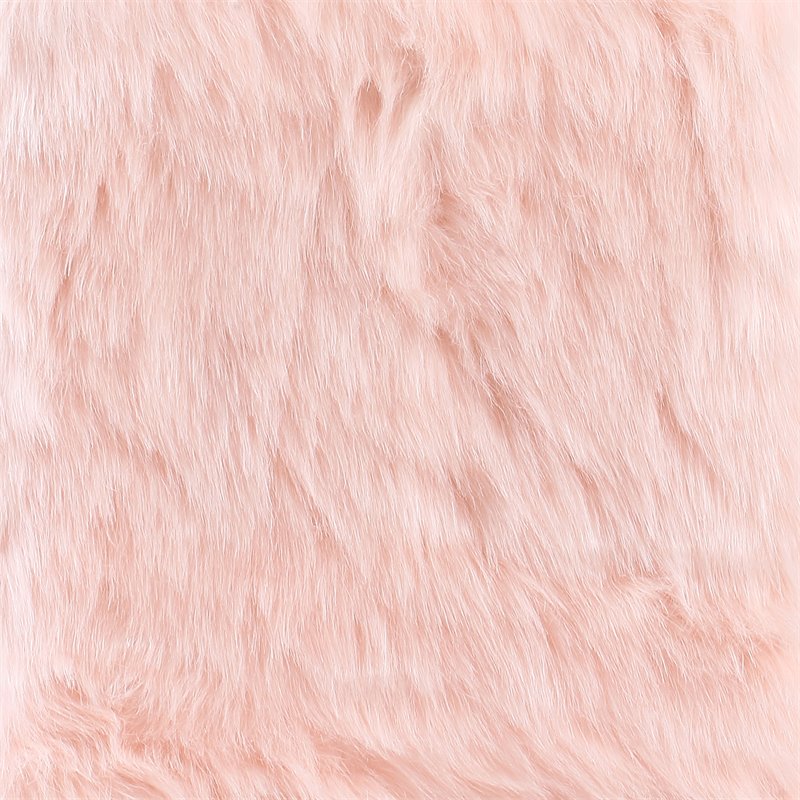 HomePop Square Modern Wood and Faux Fur Ottoman in Pink and Gold