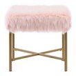 HomePop Square Modern Wood and Faux Fur Ottoman in Pink and Gold