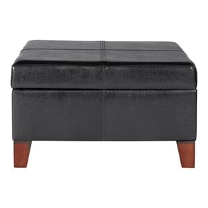 HomePop Transitional Faux Leather Storage Ottoman in Black Finish