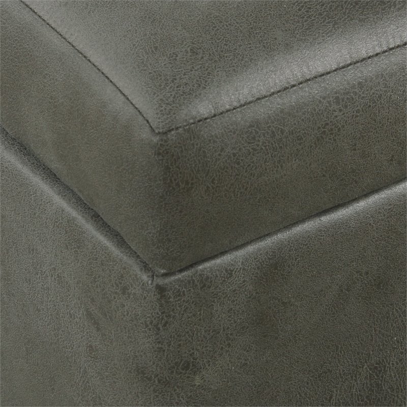HomePop Transitional Faux Leather Storage Ottoman in Gray Finish