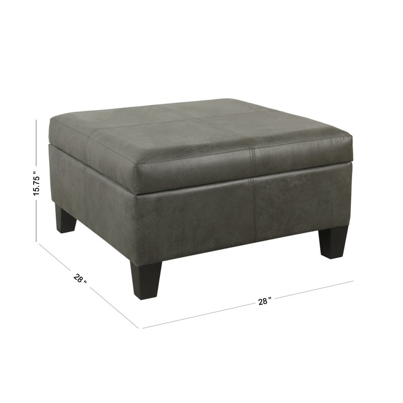HomePop Transitional Faux Leather Storage Ottoman in Gray Finish