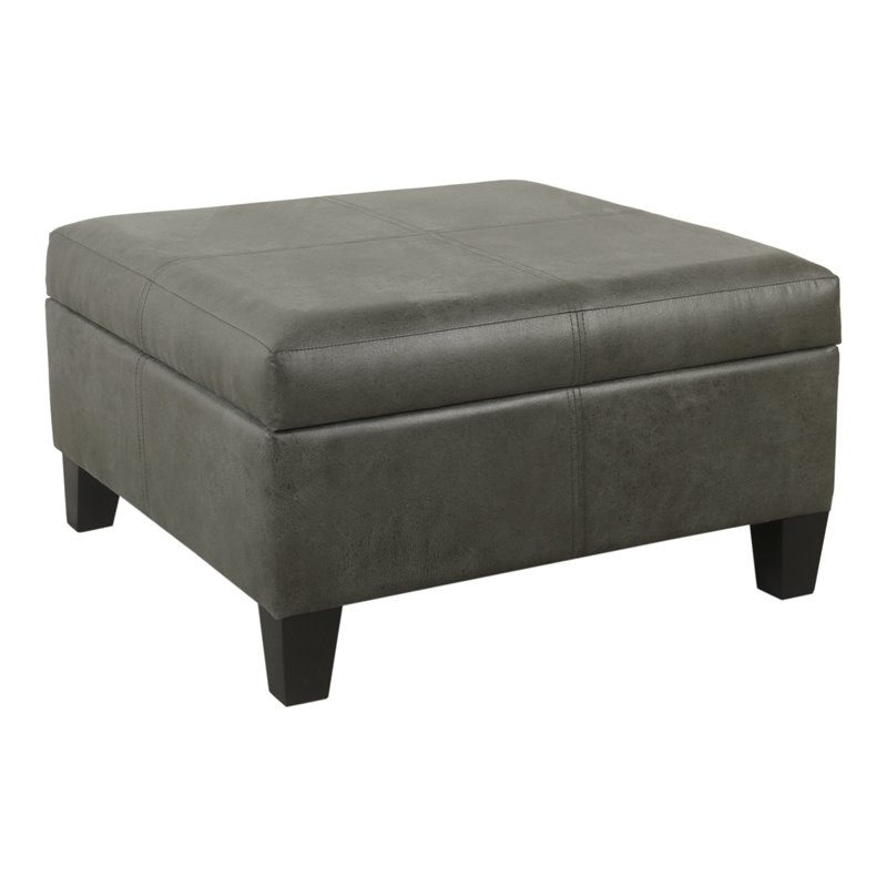 HomePop Transitional Faux Leather Storage Ottoman in Gray Finish