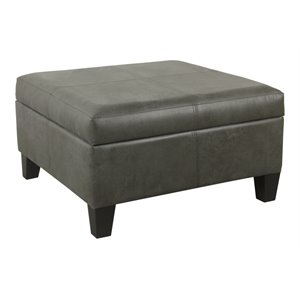 homepop transitional faux leather storage ottoman in gray finish