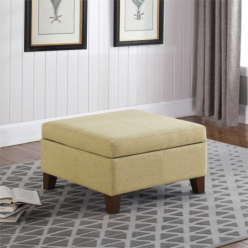 HomePop Luxury Transitional Fabric Storage Ottoman in Tan Finish