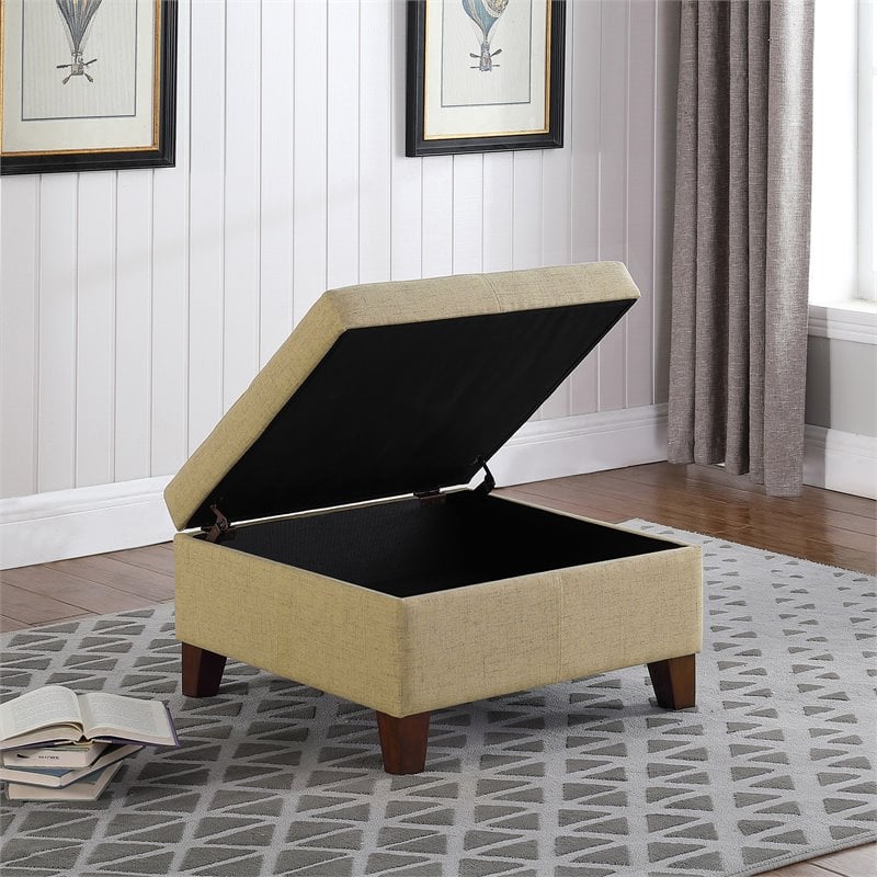 HomePop Luxury Transitional Fabric Storage Ottoman in Tan Finish