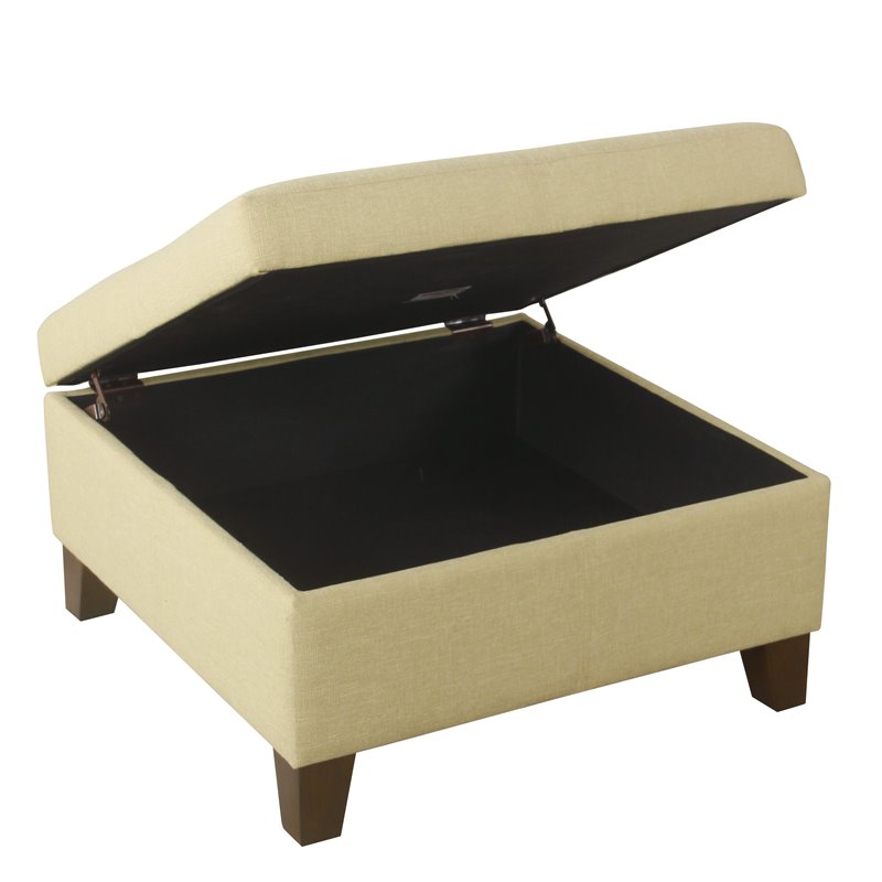 HomePop Luxury Transitional Fabric Storage Ottoman in Tan Finish
