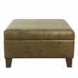 HomePop Luxury Transitional Faux Leather Storage Ottoman in Distressed Brown