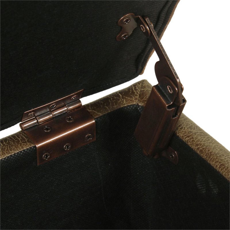 HomePop Luxury Transitional Faux Leather Storage Ottoman in Distressed Brown