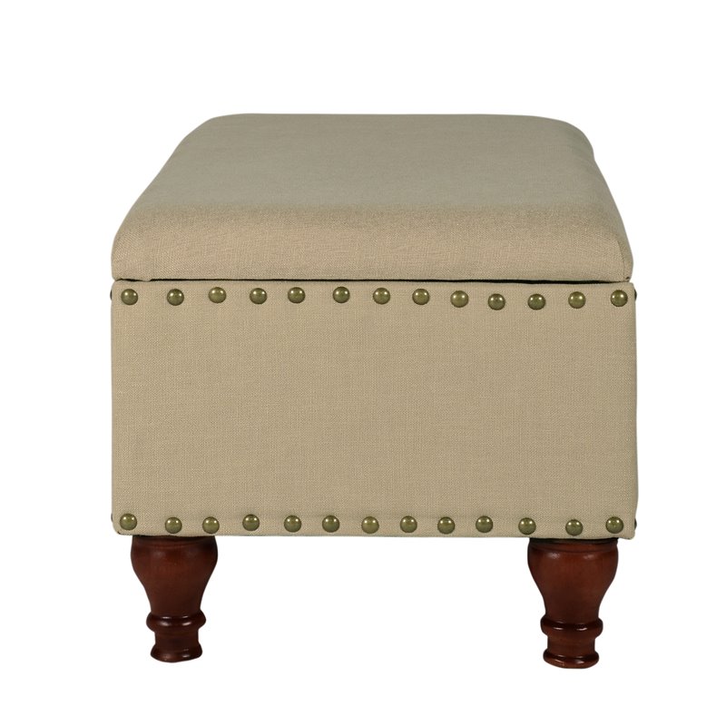 HomePop Rectangle Traditional Fabric Storage Bench with Nailhead Trim in Vanilla