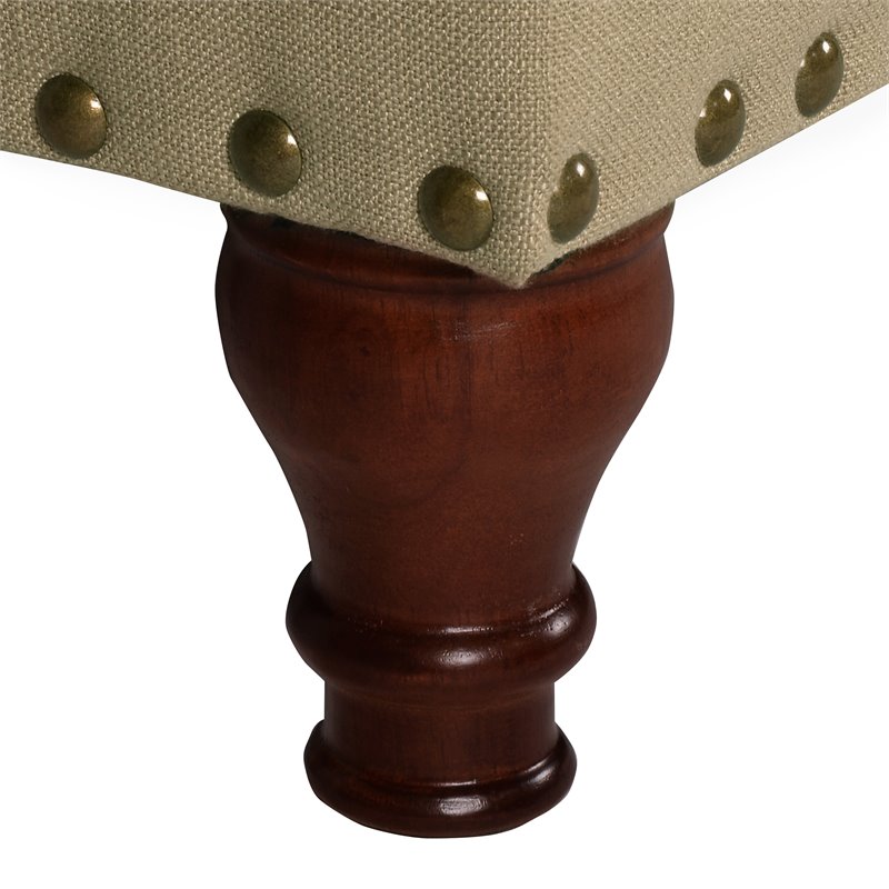 HomePop Rectangle Traditional Fabric Storage Bench with Nailhead Trim in Vanilla