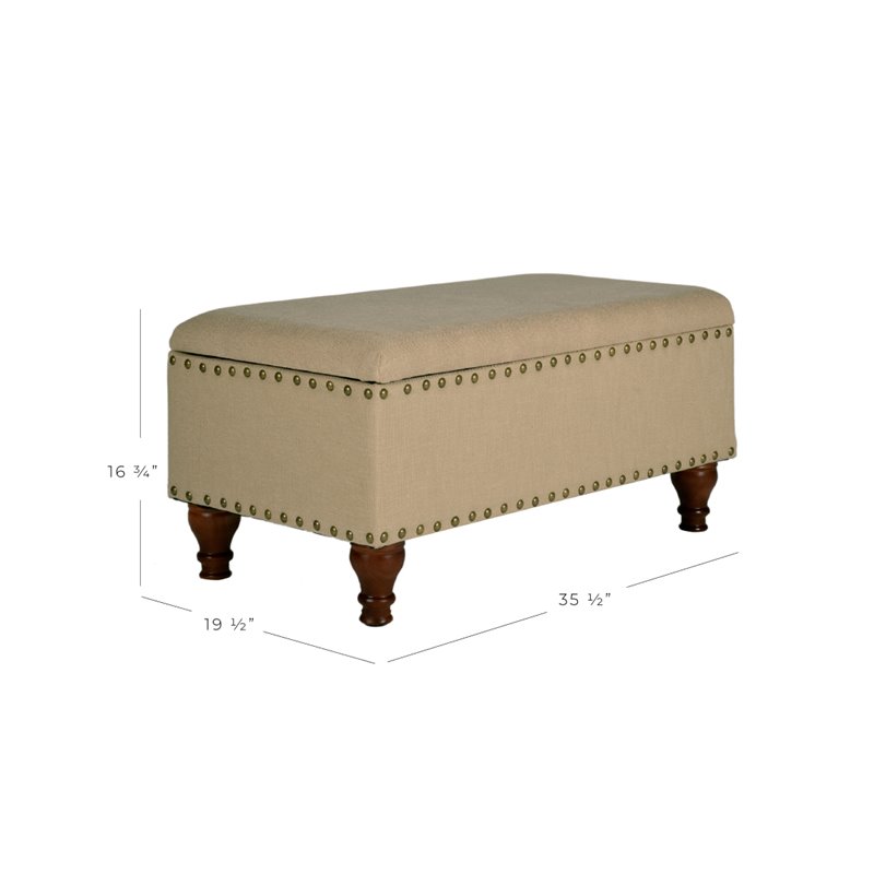 HomePop Rectangle Traditional Fabric Storage Bench with Nailhead Trim in Vanilla