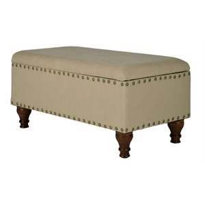 homepop rectangle traditional fabric storage bench with nailhead trim in vanilla